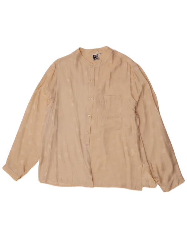 Blusa vintage de manga larga para mujer Top IT 48 XL Seda geométrica beige