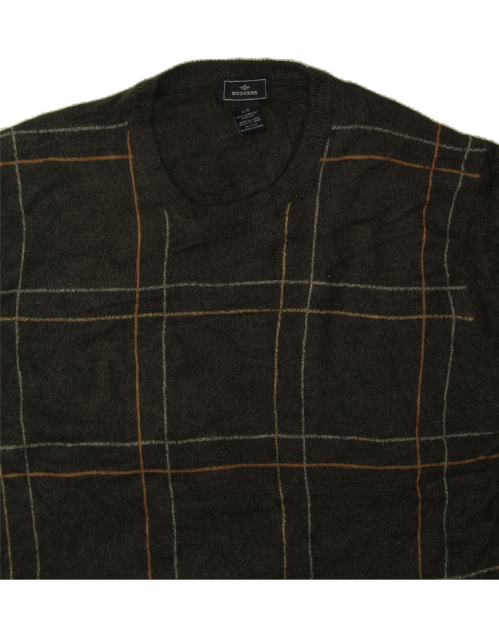 DOCKERS Mens Crew Neck Jumper Sweater Large Green Check Acrylic Vintage Dockers and Second-Hand Dockers from Messina Hembry 