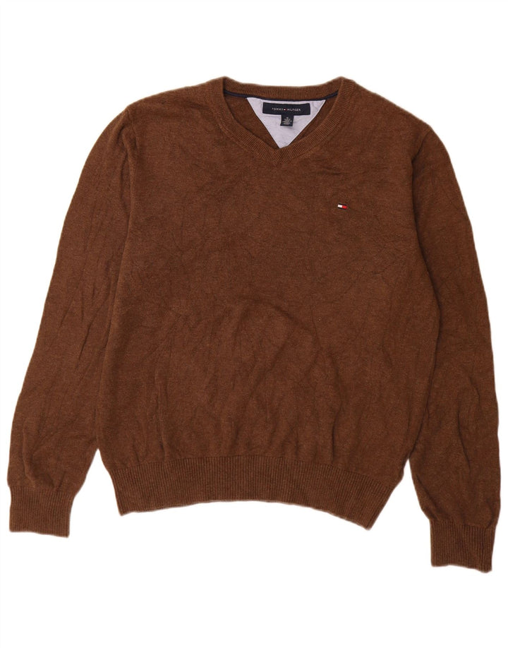 Tommy Hilfiger Jersey con Cuello en V para Hombre de algodón marrón Medio