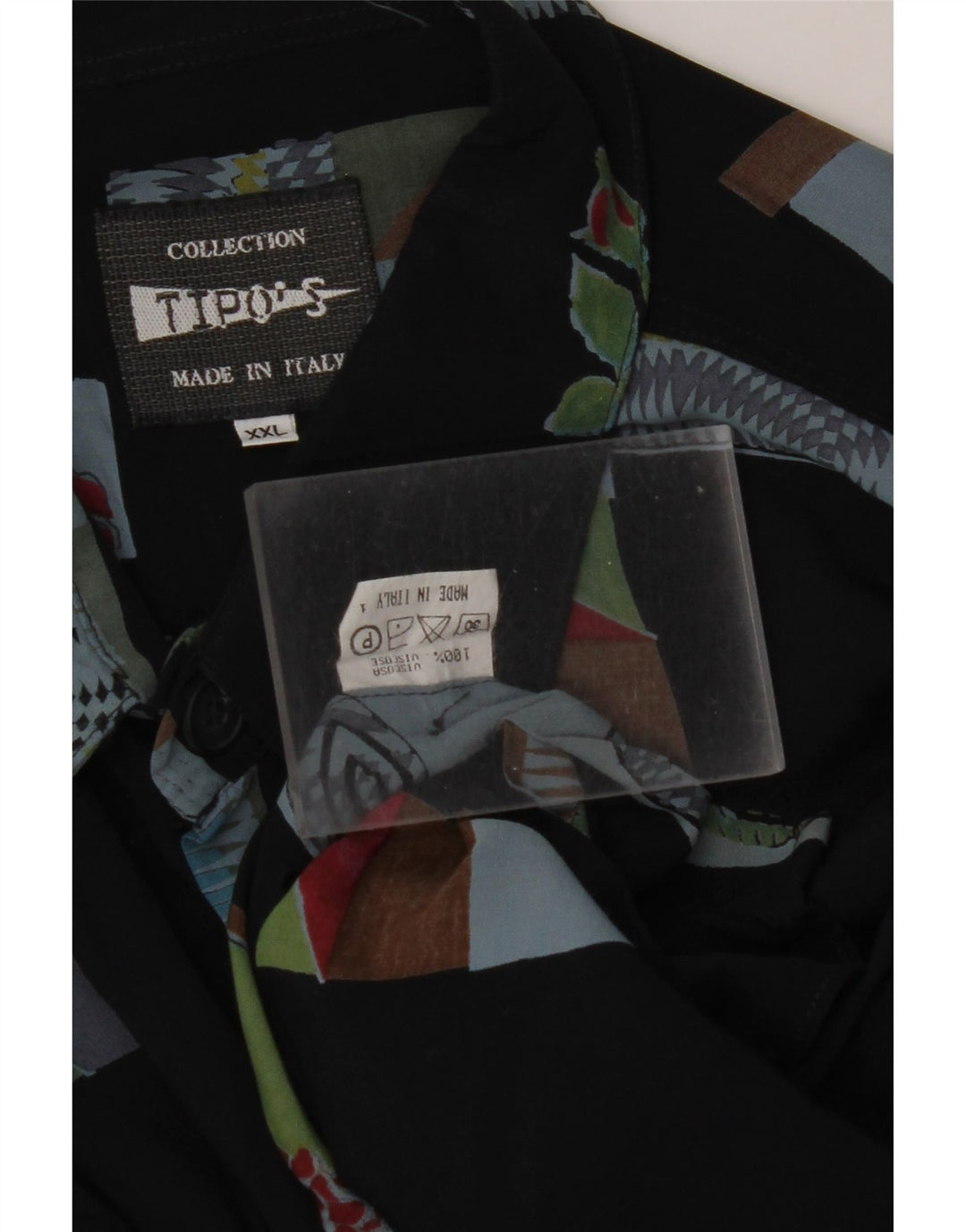 TIPO' S Camisa de manga corta para hombre 2XL Viscosa patchwork negra