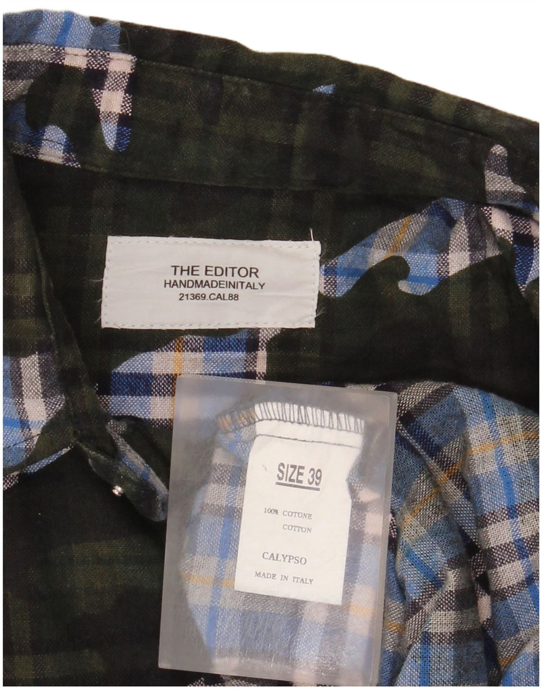 Camisa vintage para hombre talla 39 algodón a cuadros verde medio