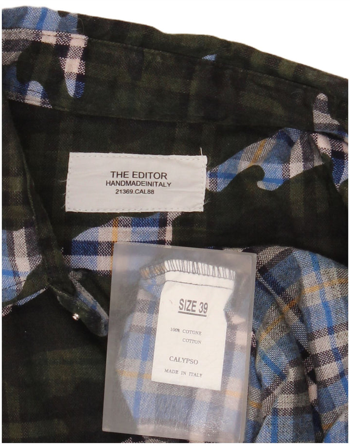Camisa vintage para hombre talla 39 algodón a cuadros verde medio