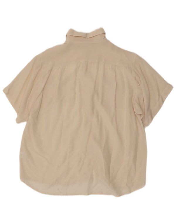 Vintage mujer camisa de manga corta blusa Reino Unido 14 medio de seda blanca