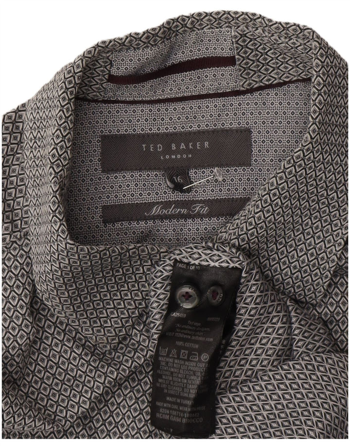 Ted Baker Camisa de ajuste moderno para hombre Talla 16 Grande Gris Geométrico