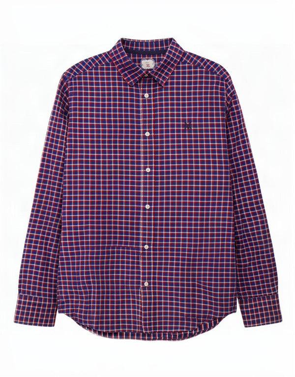 Crew Clothing Camisa de franela de ajuste clásico para hombre Algodón a cuadros azul marino mediano