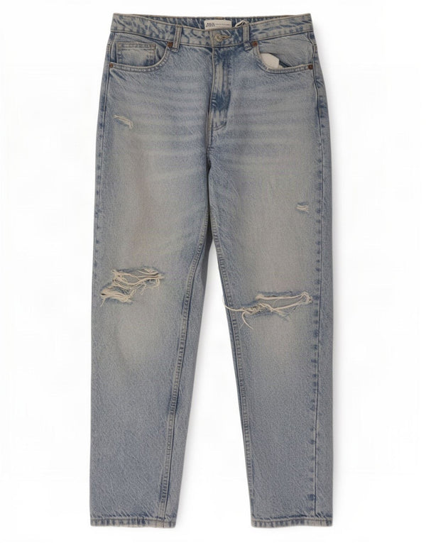 Zara Jeans Cónicos Desgastados para Mujer EU 38 Small W28 L28 Algodón Azul