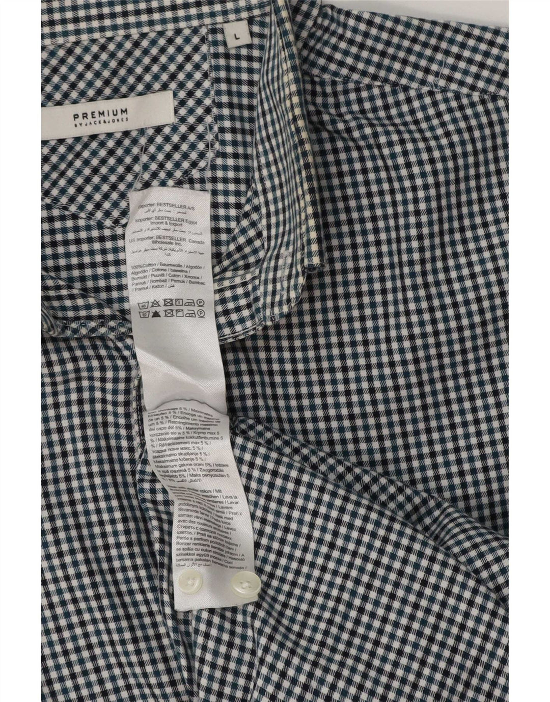 Camisa Jack & Jones Hombre Grande Algodón Vichy Azul