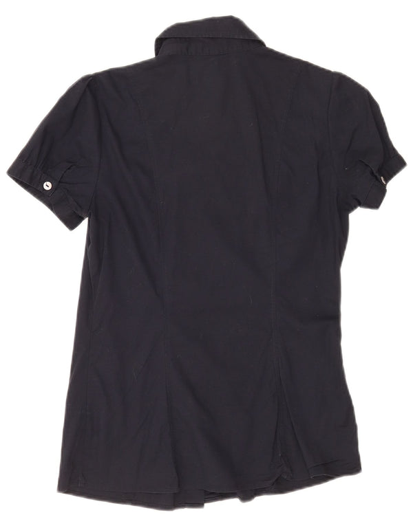 Benetton Camisa De Manga Corta Mujer ES 40 Small Azul Marino Algodón