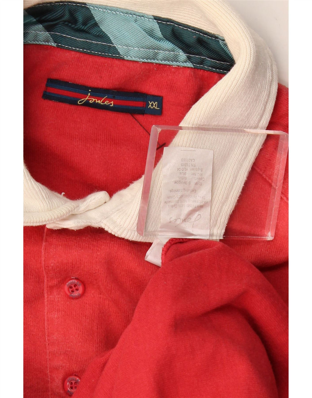 JOULES Polo de rugby de manga larga para hombre 2XL Algodón color block rojo