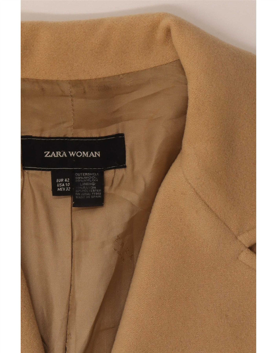 Zara Mujer Abrigo EU 42 Grande Lana Beige