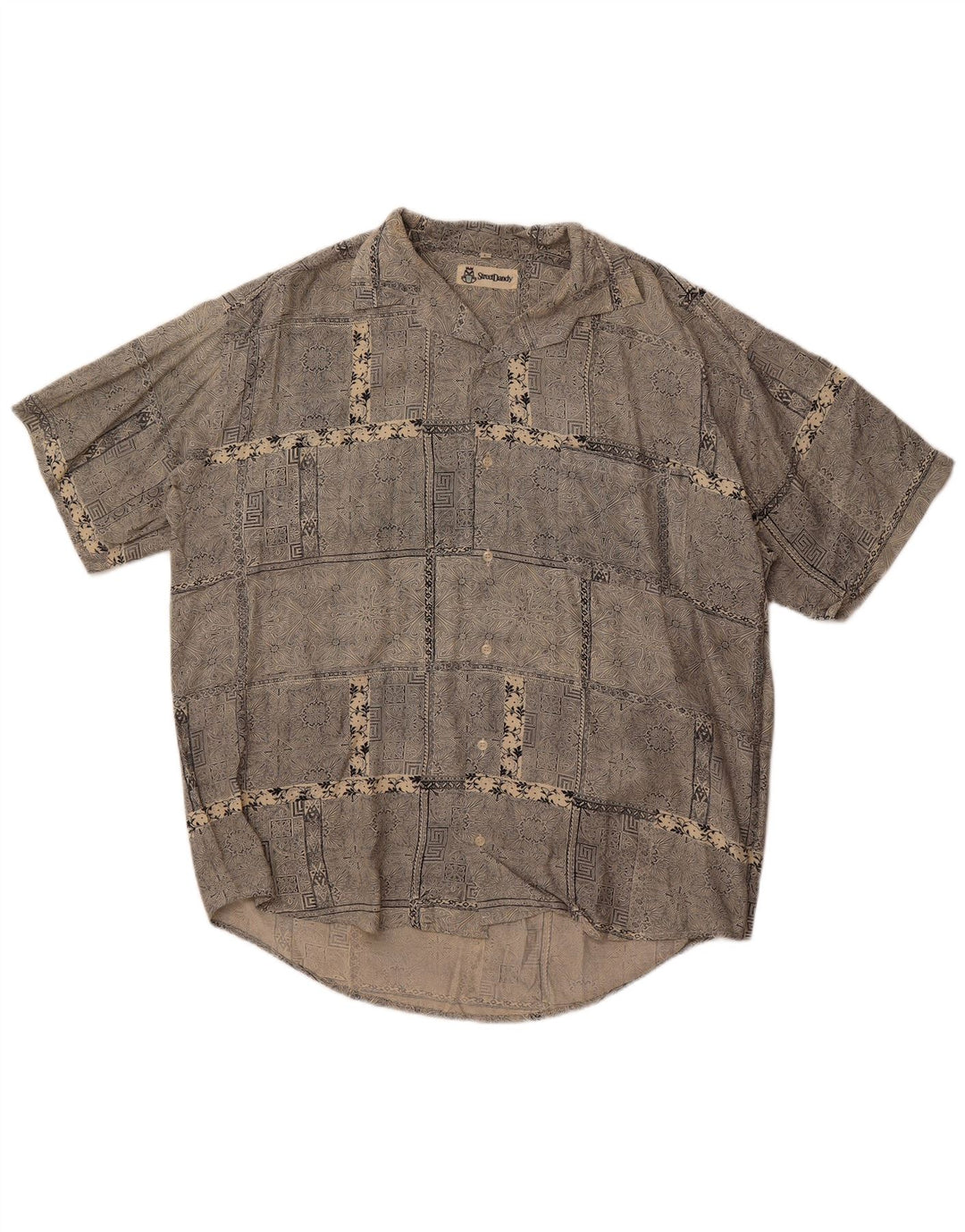 Vintage hombres camisa de manga corta grande gris Paisley