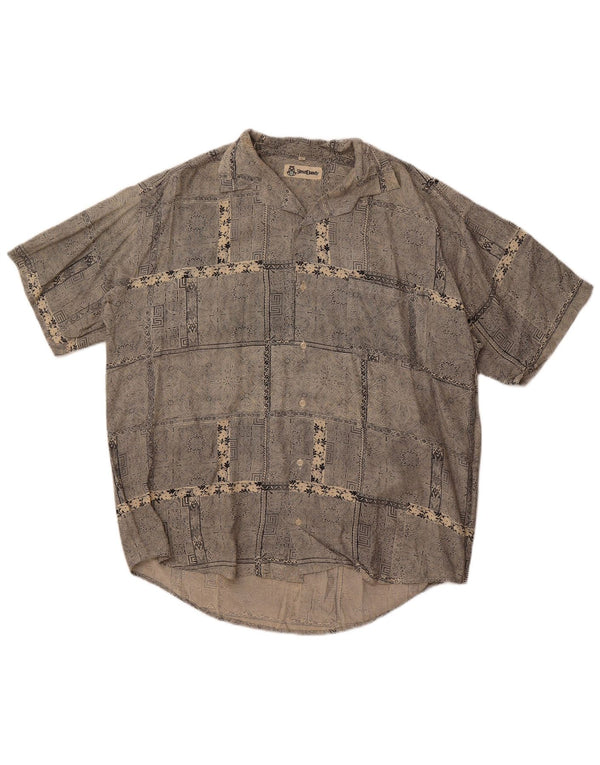 Vintage hombres camisa de manga corta grande gris Paisley