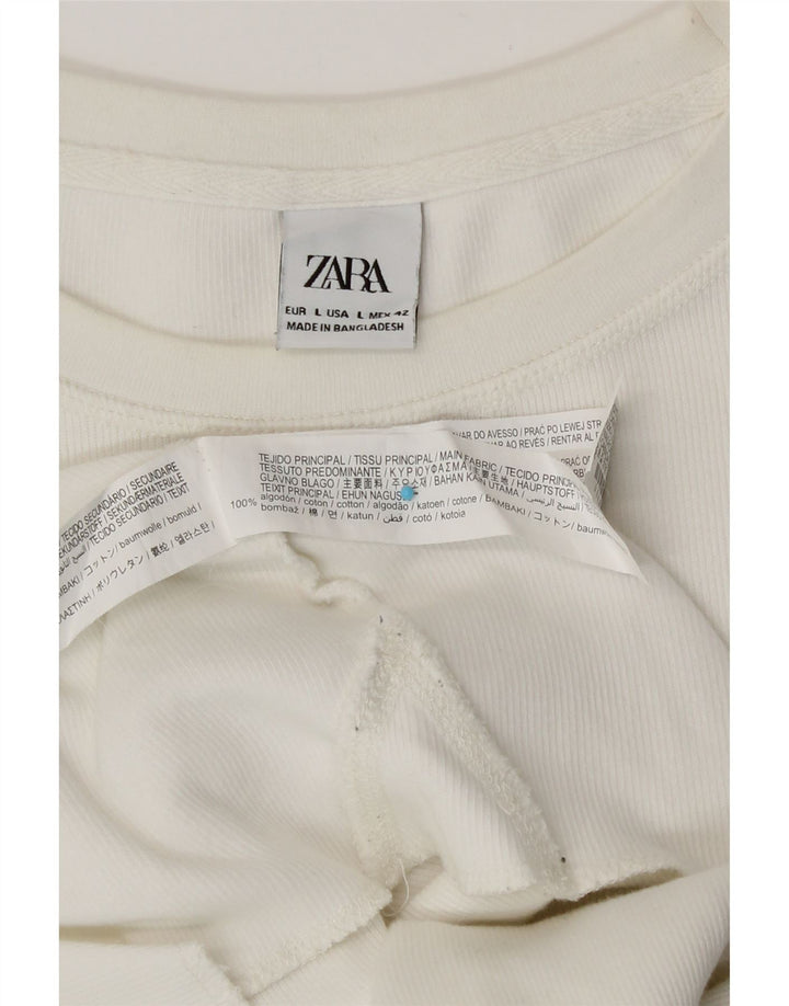 Zara Hombre Top Manga Larga Grande Algodón Blanco