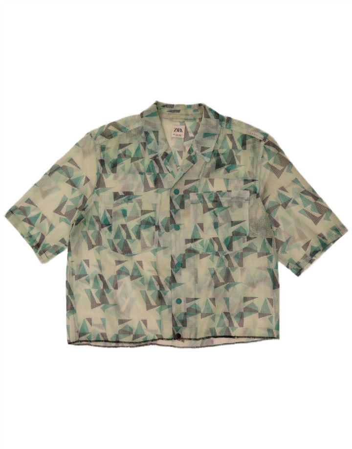 Zara Hombre Camisa Transparente De Manga Corta Verde Medio Geométrico