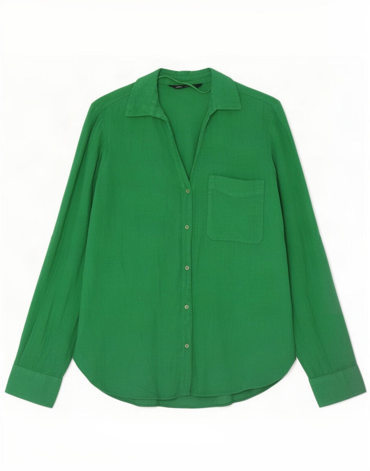 Camisa Zara Mujer UK 40 Lino Verde Medio