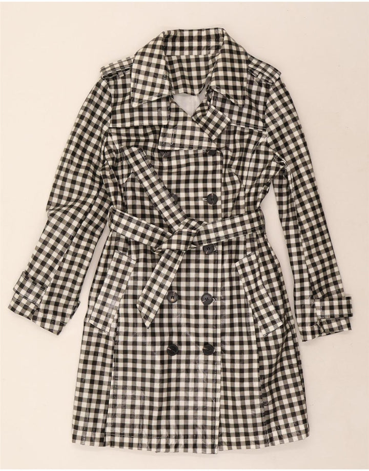 Vintage mujer gabardina Reino Unido 12 medio negro Gingham