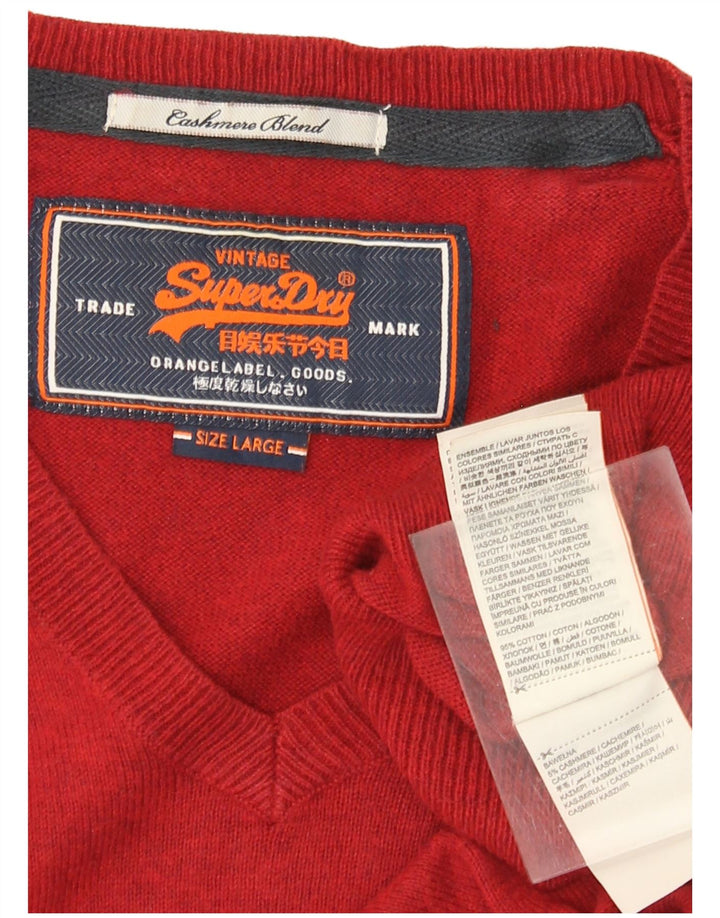SUPERDRY Jersey con cuello en V para hombre, talla grande, algodón rojo