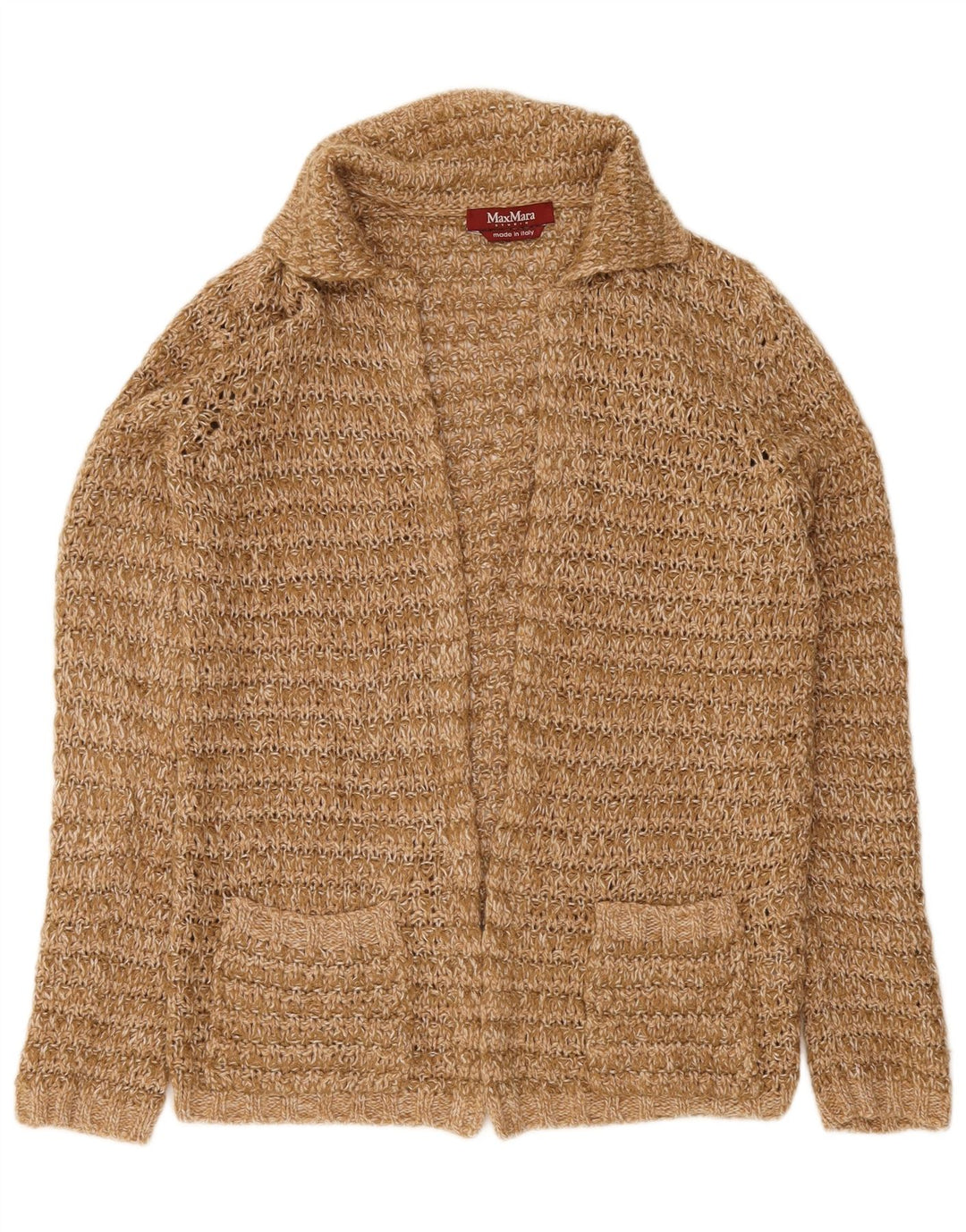 Max Mara - Cárdigan abierto para mujer, talla 40, lana marrón medio