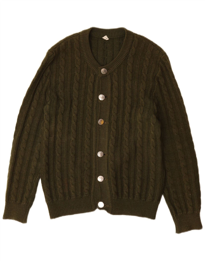 VINTAGE Suéter cárdigan para hombre IT 48 Lana nueva caqui medio