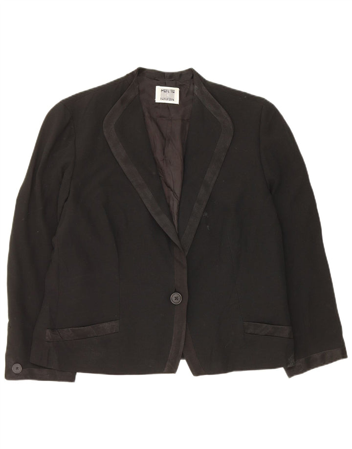 Perte by Krizia Chaqueta tipo blazer con 1 botón para mujer, talla 40, talla grande, acetato negro