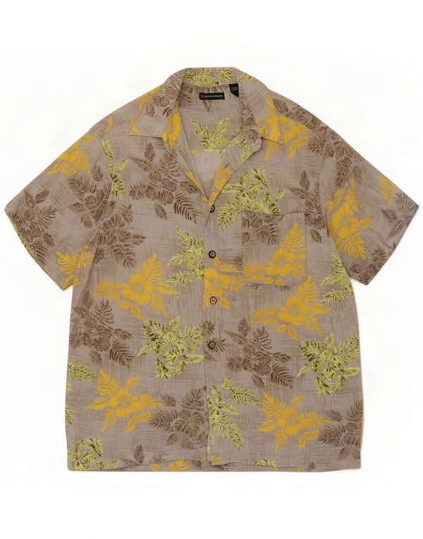 Knights Bridge Camisa hawaiana de manga corta para hombre Rayón floral gris grande