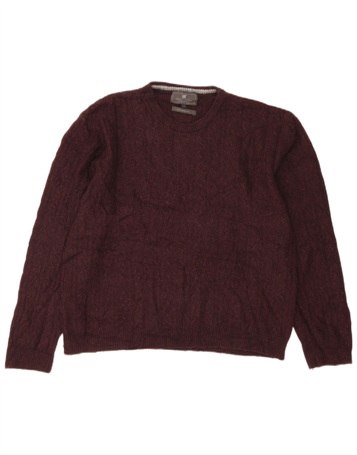 Marks & Spencer Suéter tipo jersey con cuello redondo y corte regular para hombre, talla grande, color burdeos