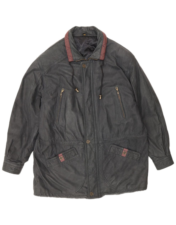 Chaqueta de cuero vintage para hombre IT 50 gris grande