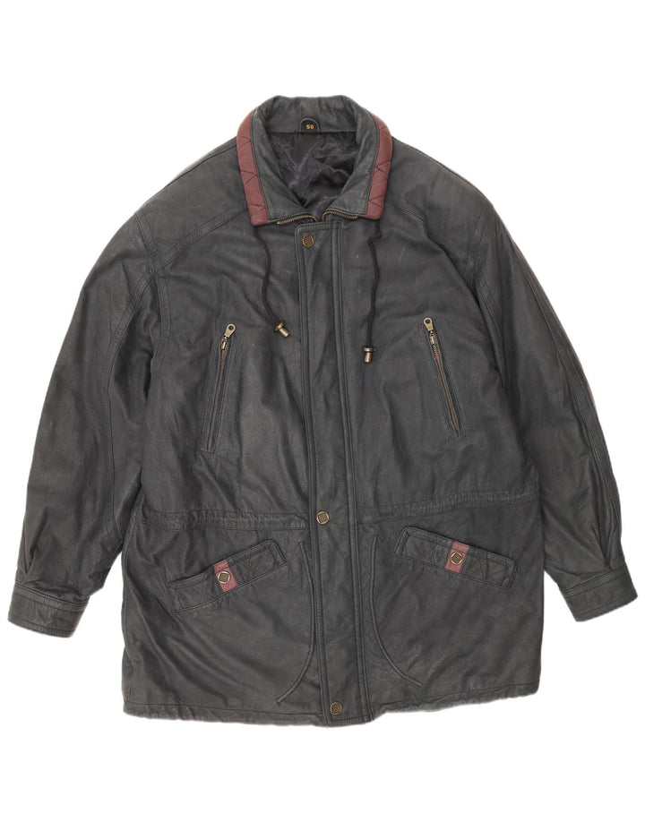 Chaqueta de cuero vintage para hombre IT 50 gris grande