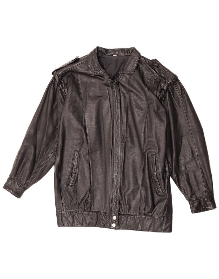 Vintage mujer chaqueta de cuero militar Reino Unido 12 cuero negro medio