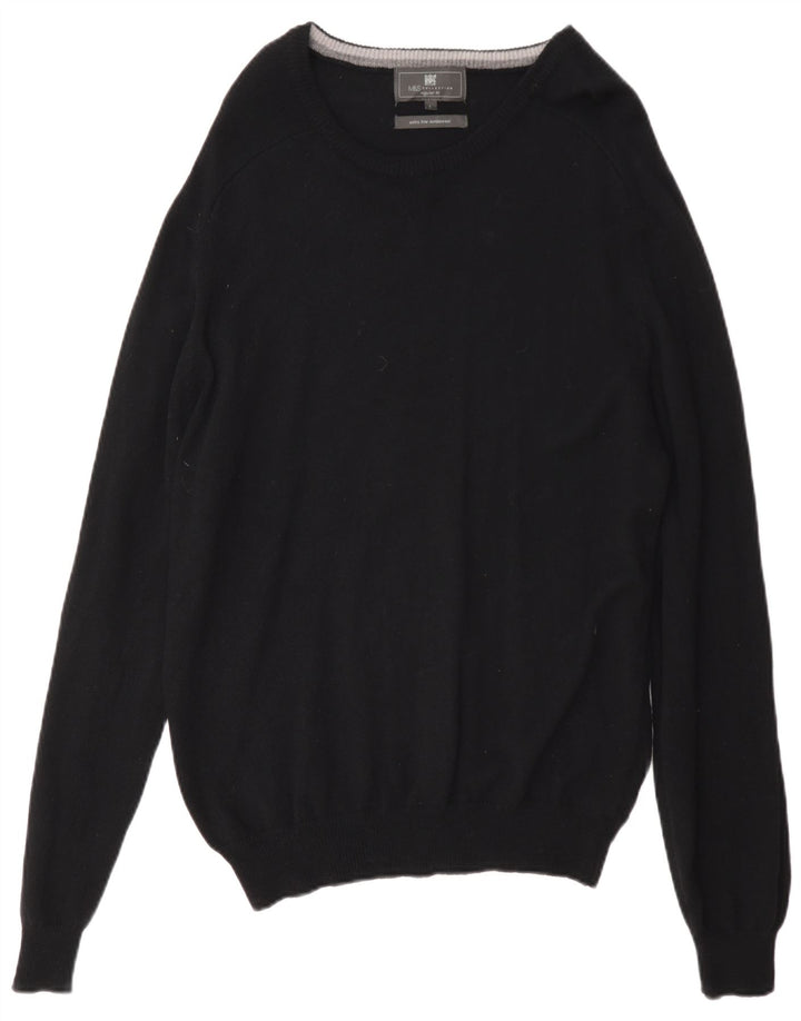 Marks & Spencer Suéter tipo jersey con cuello redondo y corte regular para hombre, talla grande, de lana negra