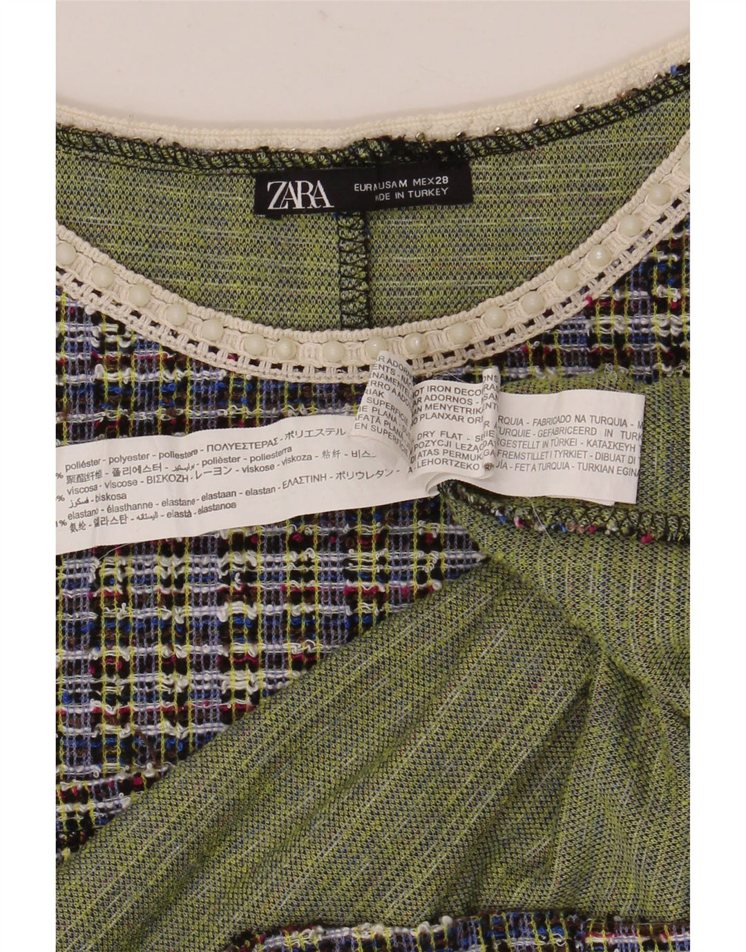 Zara Mujer Camiseta Corta Top UK 40 Mediano Poliéster A Cuadros Multicolor