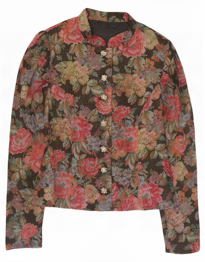 Vintage mujer 7 botones Blazer chaqueta Reino Unido 12 medio multicolor floral