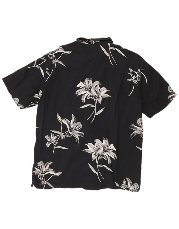 Superdry Camisa hawaiana de algodón floral negra de manga corta para hombre