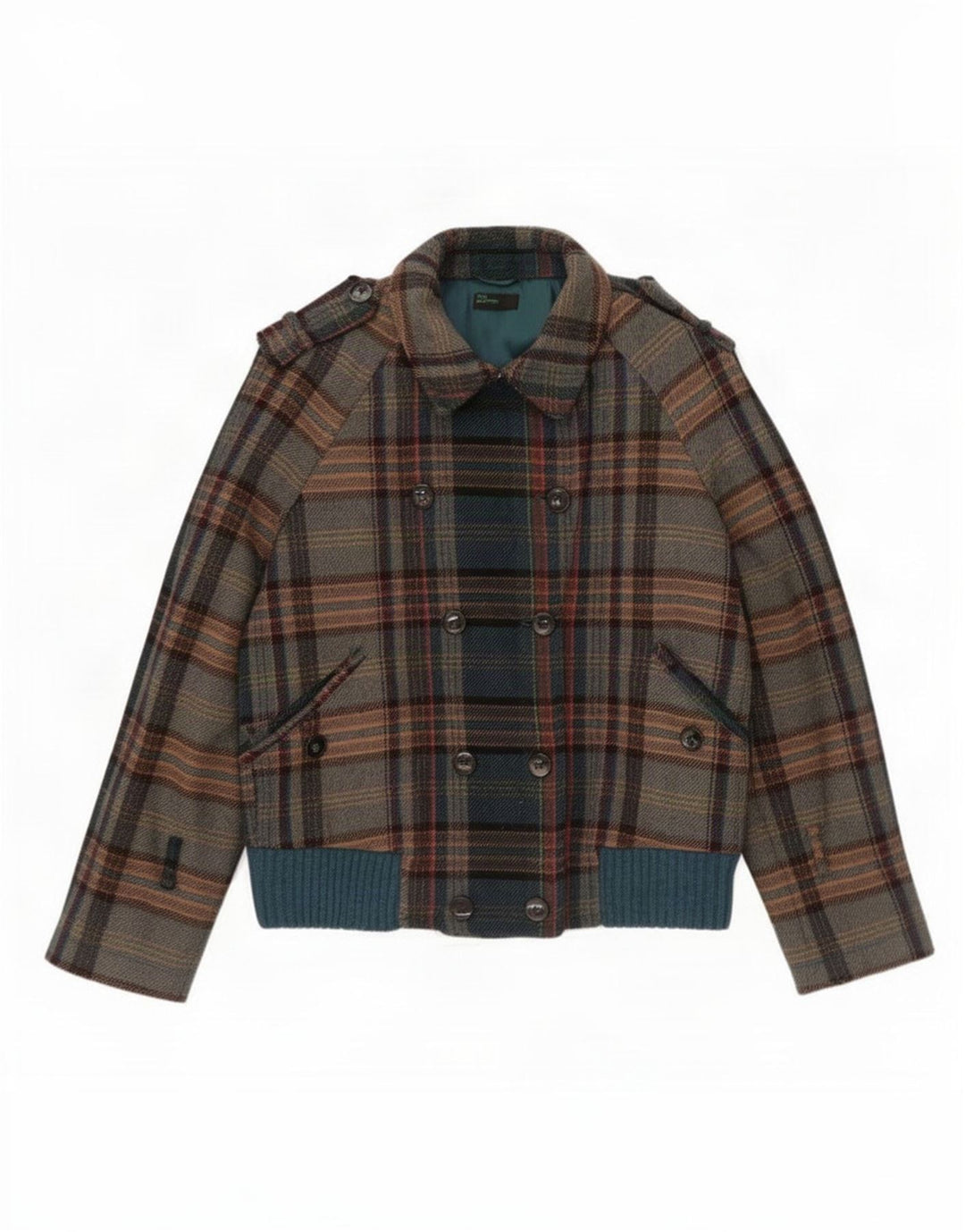 Cazadora Bomber Militar Benetton IT 46 Large De Lana A Cuadros Verdes