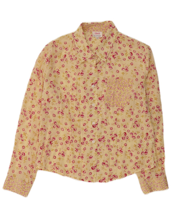 CHERIE Blusa camisera para mujer IT 46 Seda floral amarilla grande