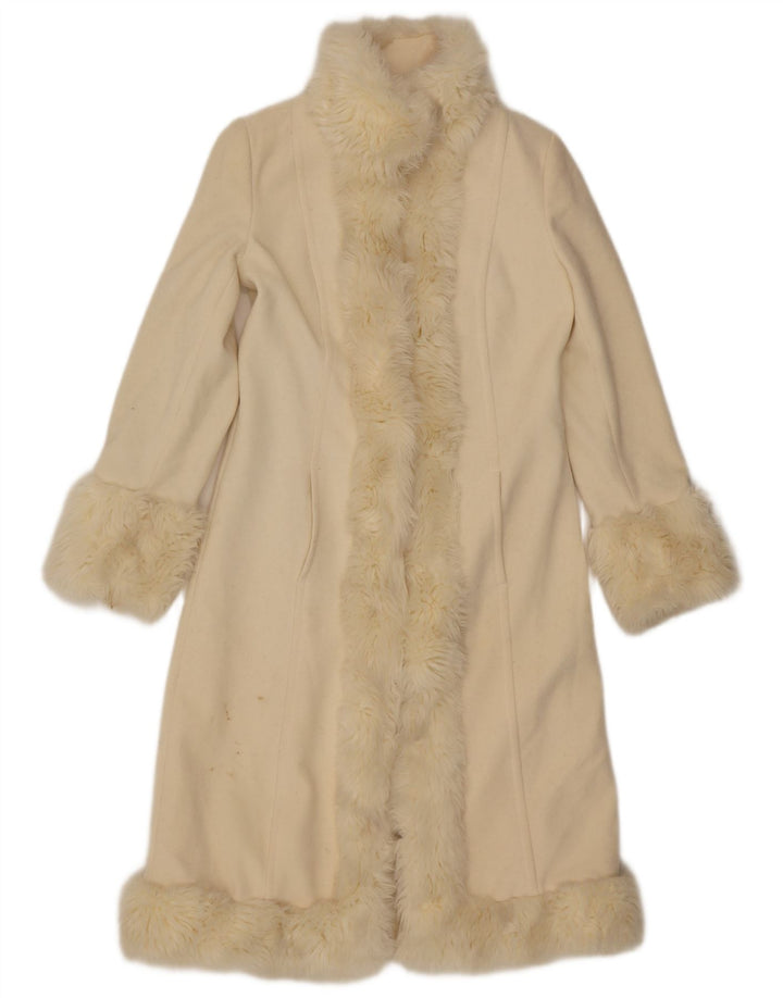Zara Mujer Abrigo UK 10 Pequeño Lana Beige