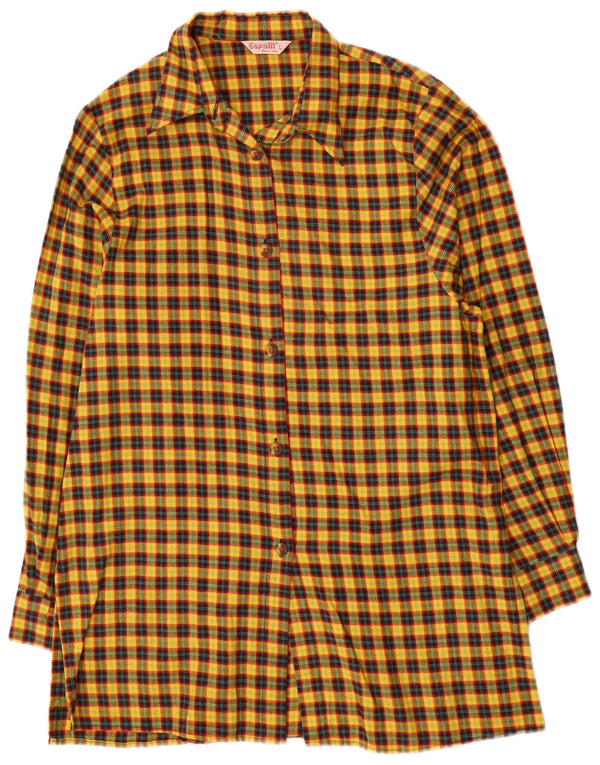 Camisa larga vintage para mujer UK 44 Algodón a cuadros amarillo grande