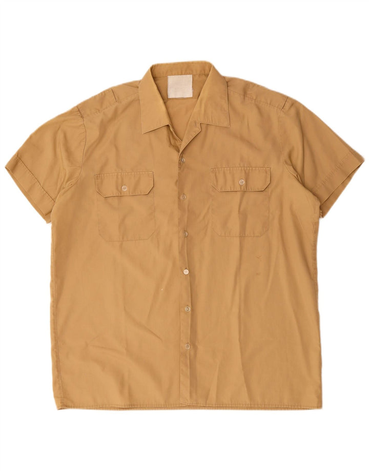 Vintage hombres camisa de manga corta grande beige