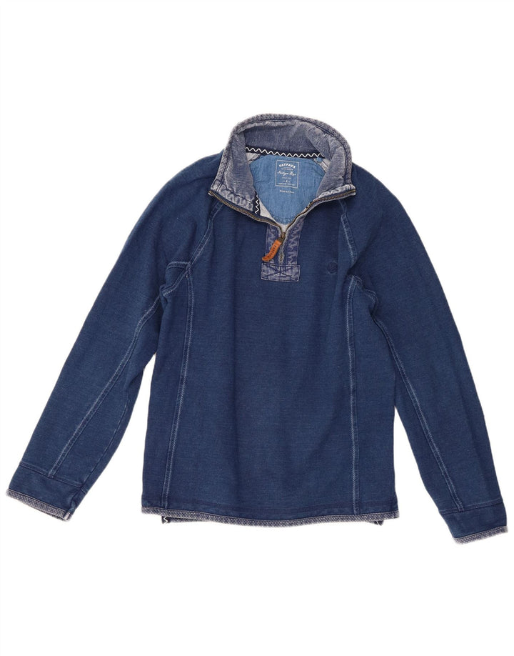 Sudadera con cuello y cremallera en índigo de Fat Face para hombre, jersey de algodón azul pequeño