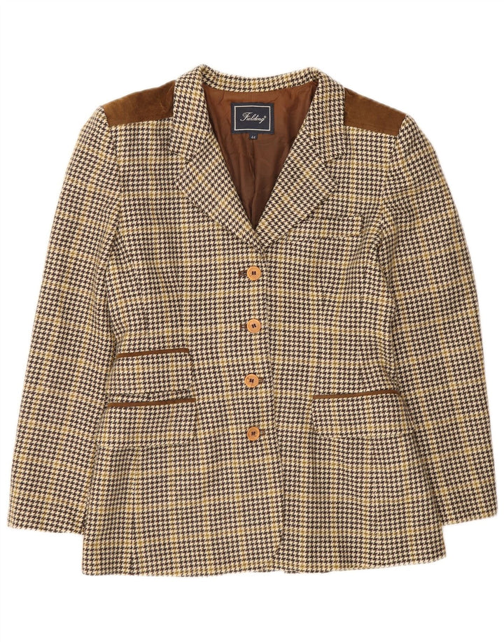 Vintage mujer 4 botones Blazer chaqueta IT 44 lana de pata de gallo marrón medio