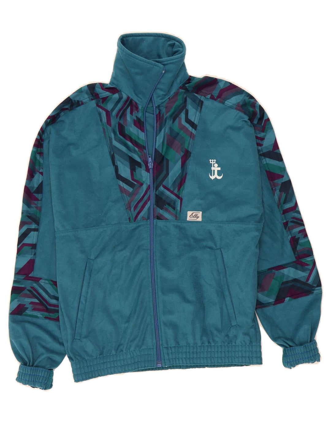 VINTAGE Mens Velvet Full Tracksuit Medium  Blue Geometric Vintage Vintage and Second-Hand Vintage from Messina Hembry 