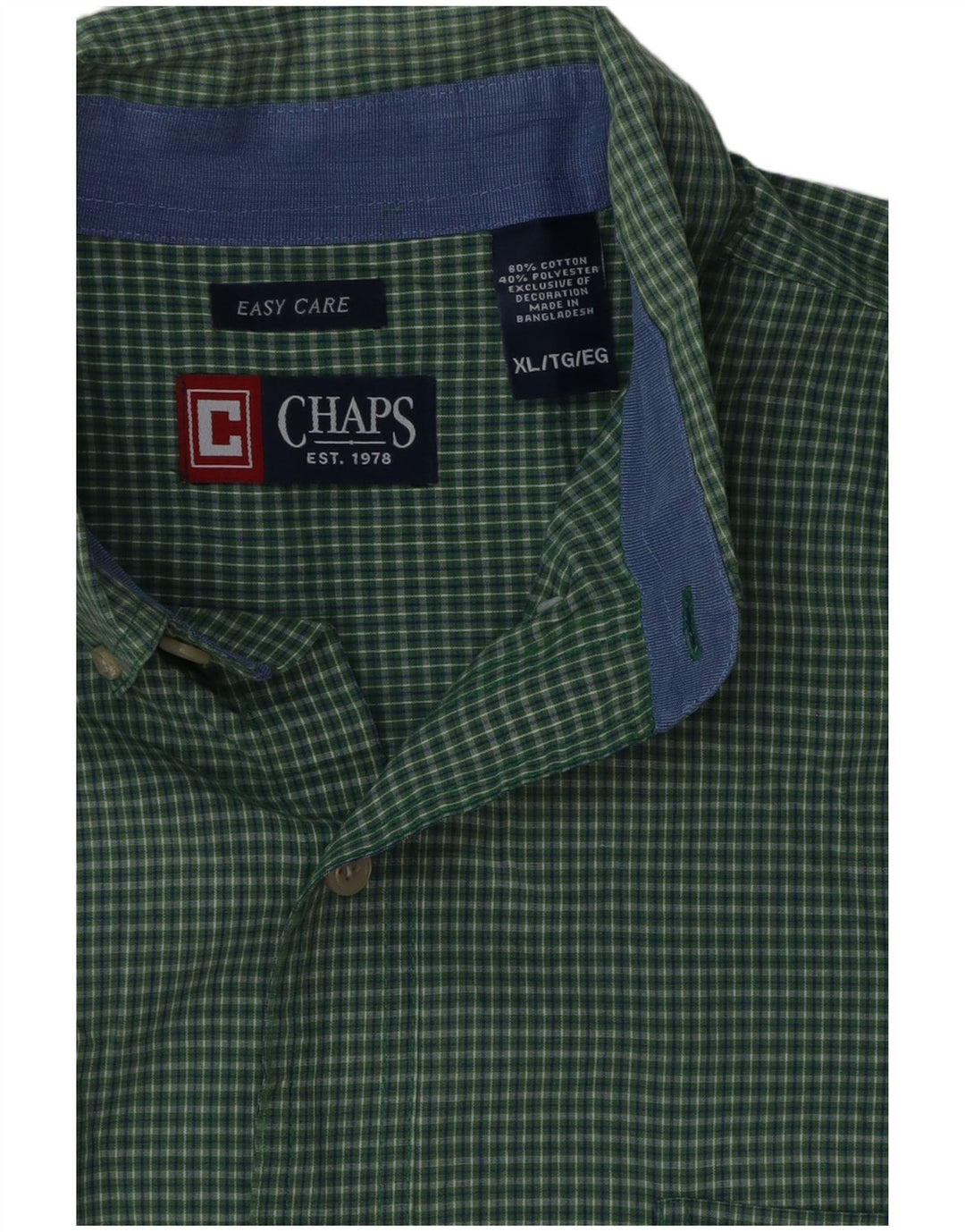 Chaps Camisa de fácil cuidado para hombre XL Algodón a cuadros verdes