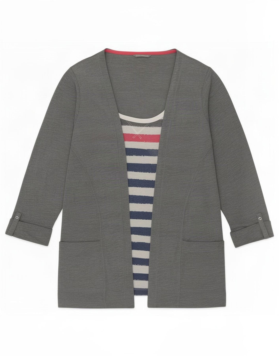 Marks & Spencer Top para mujer manga 3/4 UK 44 Poliéster a rayas gris medio