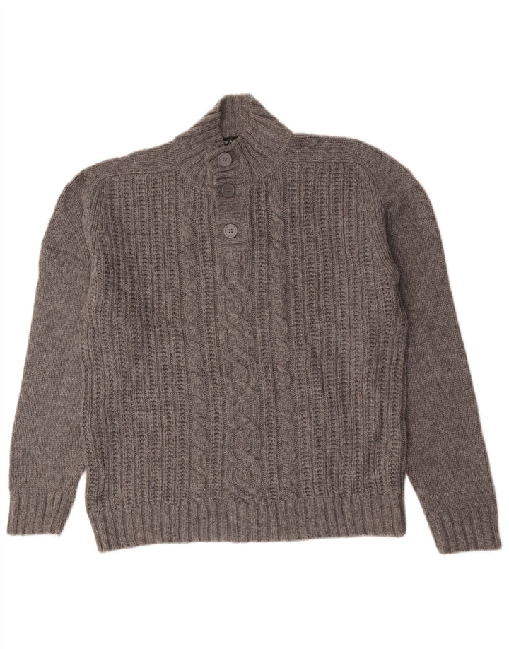 Marks & Spencer Suéter tipo jersey con cuello y botones autógrafos para hombre, talla grande, gris