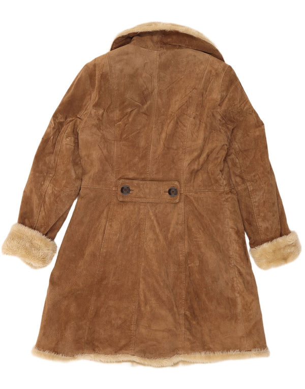 Camaieu Abrigo de piel de oveja de doble botonadura para mujer UK 44 Cuero beige grande