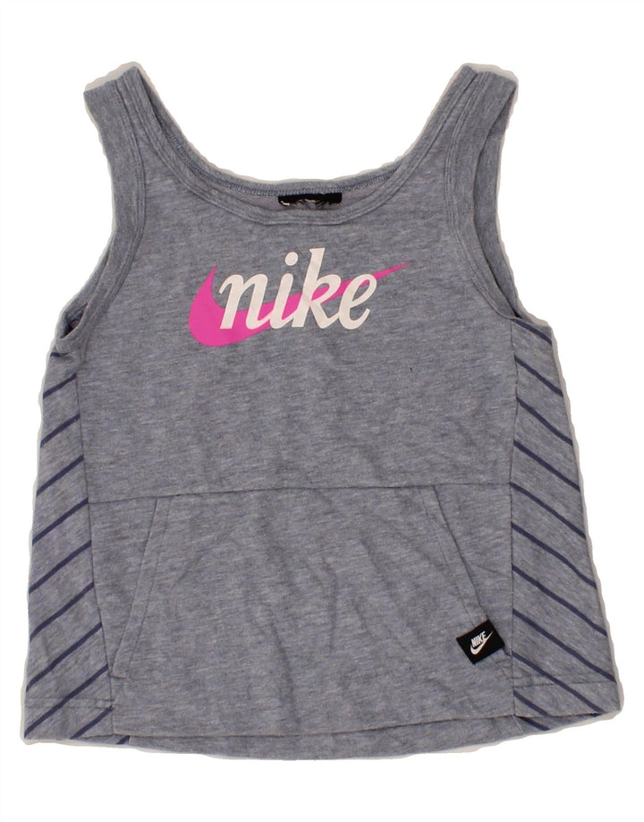 NIKE Girls Graphic Vest Top 5-6 Years Grey Striped Vintage Nike and Second-Hand Nike from Messina Hembry 