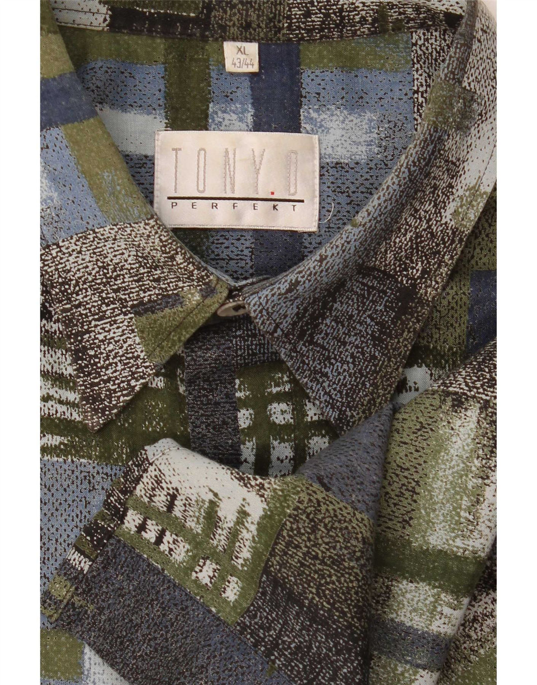 Camisa vintage de manga corta para hombre XL Patchwork verde