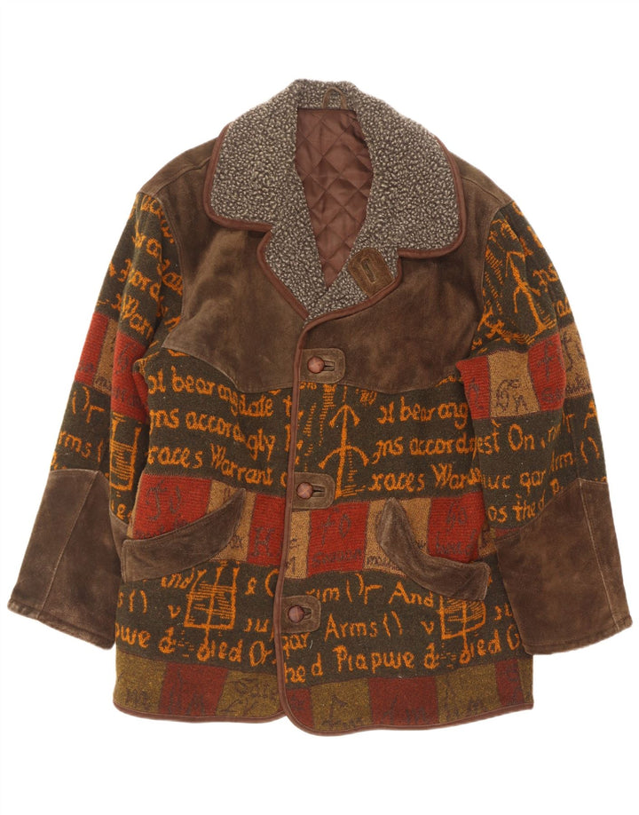 C & A Abrigo holgado de gamuza para hombre UK 38 Cuero patchwork marrón medio
