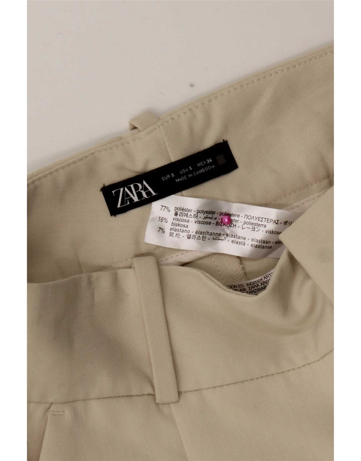 Zara Mujer Pantalón De Traje Cónico Pequeño W26 L27 Poliéster Blanco Roto