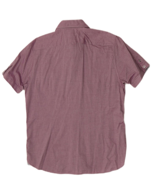 Ted Baker Camisa de manga corta para hombre Talla 4 Grande Algodón geométrico burdeos